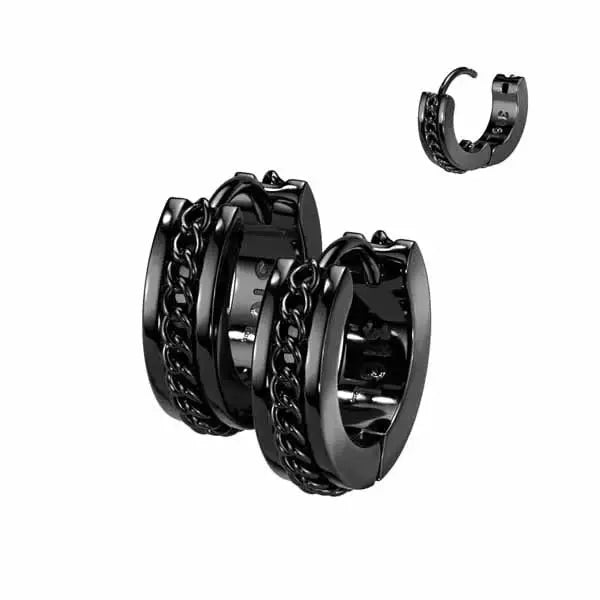 Mustat teräskorvarenkaat ketjulla 4 x 15 mm - teräskorvakorut