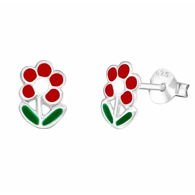 Punaiset kukka hopeakorvakorut - hopeakorvakorut