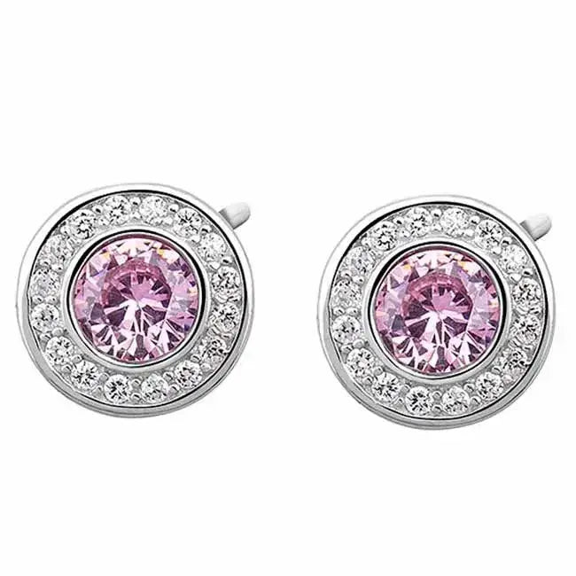 Pyöreät hopeakorvakorut pinkit zirkoniakivet - hopeakorvakorut