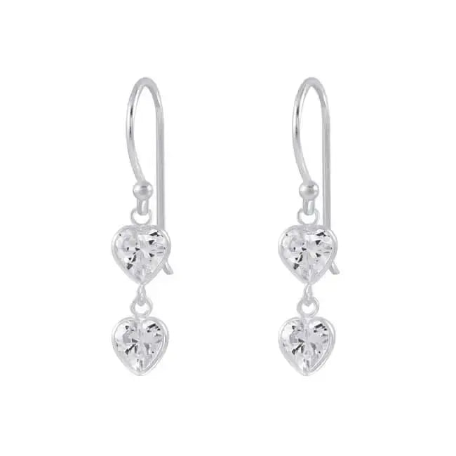Roikkuvat hopeakorvakorut kirkas tuplasydän - hopeakorvakorut