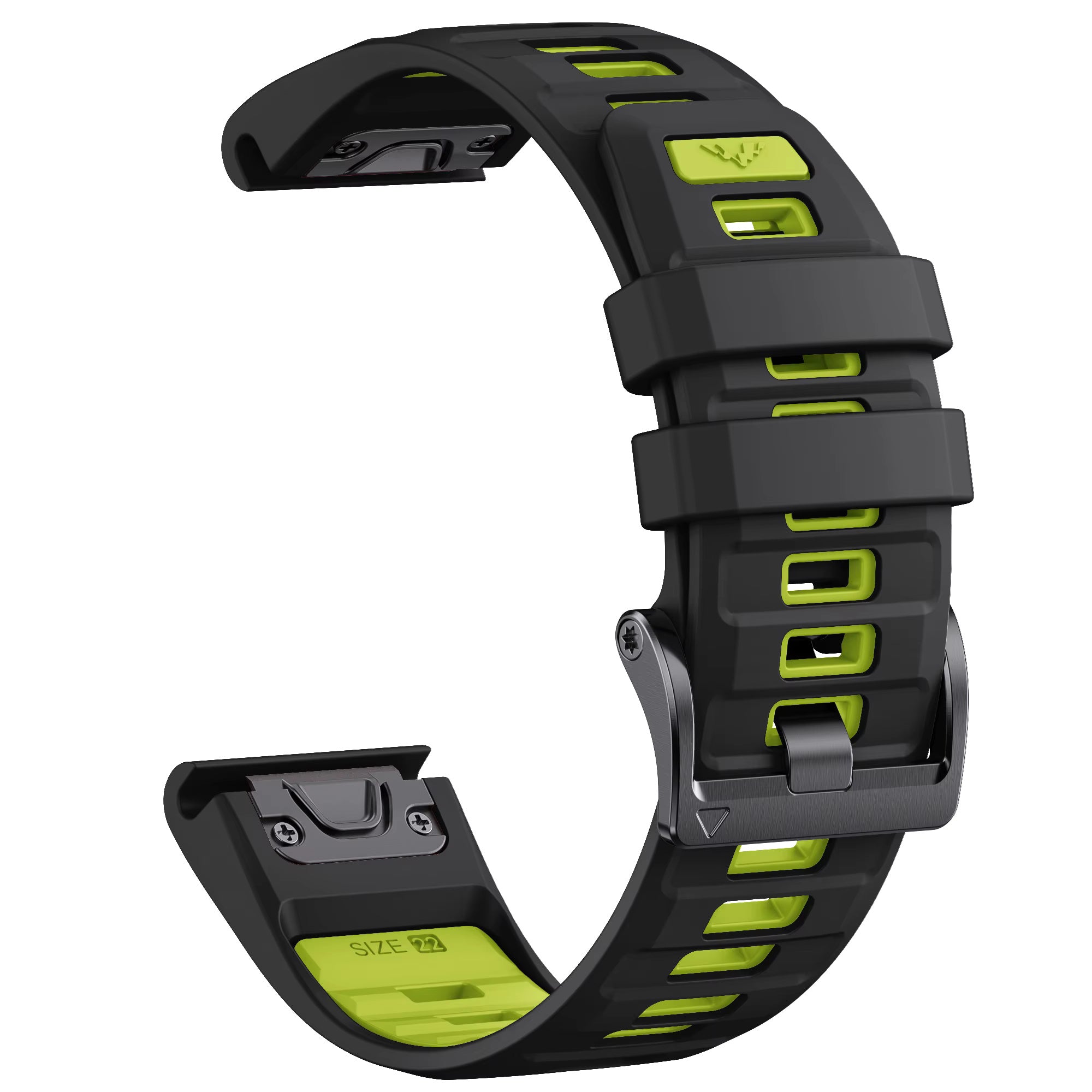 Sisu Fortis Garmin Fenix silikoniranneke pikakiinnityksellä, musta-lime, 22 mm HM Koru