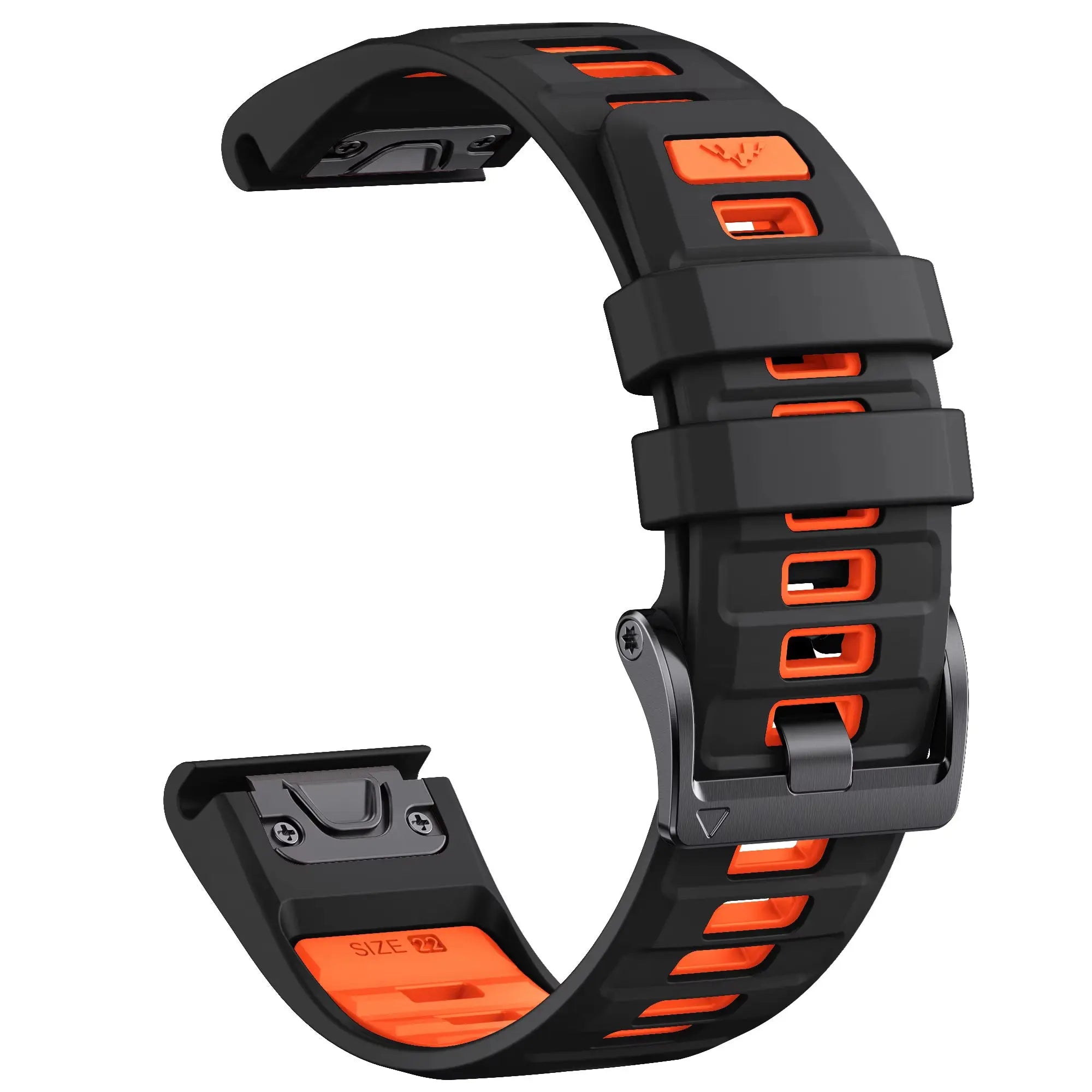 Sisu Fortis Garmin Fenix silikoniranneke pikakiinnityksellä, musta-oranssi, 22 mm HM Koru