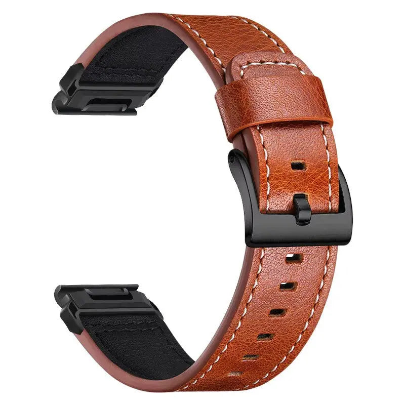 Sisu Hide XL Garmin Fenix nahkaranneke pikakiinnityksellä, konjakinruskea tikattu, 22 mm HM Koru