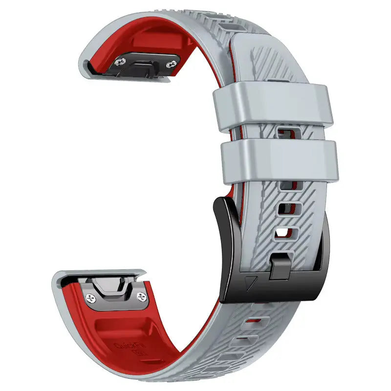 Sisu Rift Garmin Fenix silikoniranneke pikakiinnityksellä, vaaleanharmaa-punainen, 26 mm HM Koru