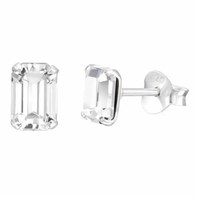 Suorakulmaiset kristallikorvakorut kirkas - hopeakorvakorut