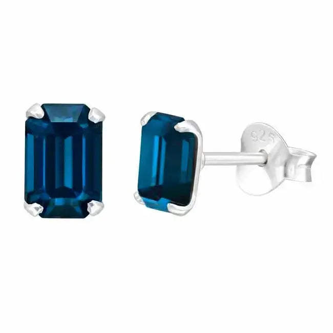 Suorakulmaiset kristallikorvakorut tummansininen - hopeakorvakorut