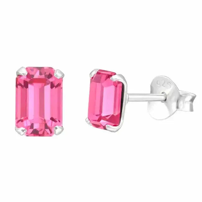 Suorakulmaiset kristallikorvakorut vaaleanpunainen - hopeakorvakorut