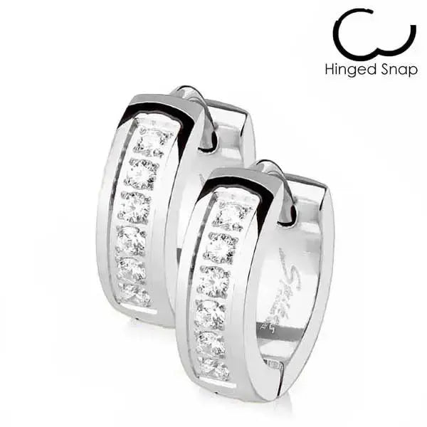 Teräskorvarenkaat zirkoniakivillä kiiltävä 4 x 13 mm - teräskorvakorut