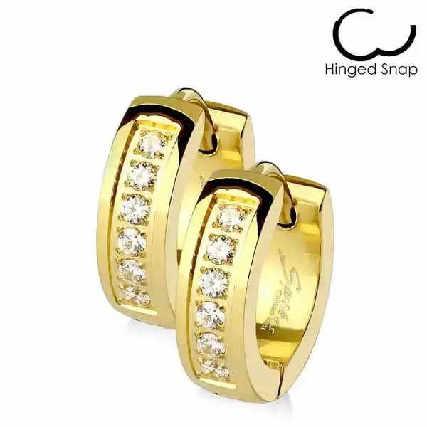 Teräskorvarenkaat zirkoniakivillä kullattu 4 x 13 mm - teräskorvakorut