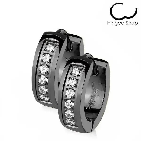 Teräskorvarenkaat zirkoniakivillä musta 4 x 13 mm - teräskorvakorut