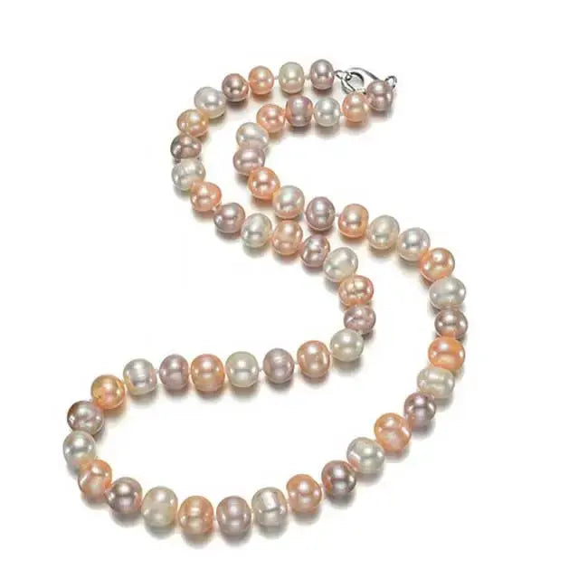 Värikäs helmikaulakoru 9 mm helmillä - hopeakaulakoru