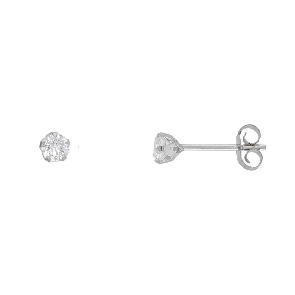 Valkokultaiset korvakorut kirkas zirkonia 3 mm - kultakorvakorut