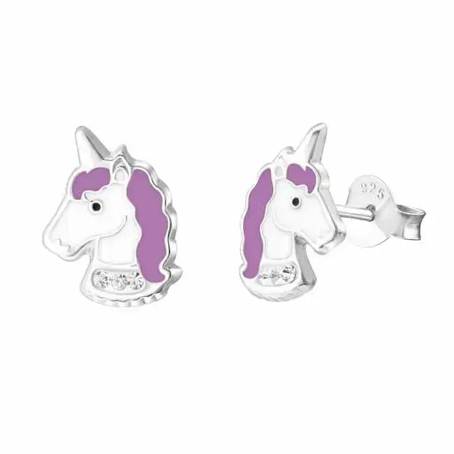 Yksisarvinen korvakorut lila - hopeakorvakorut