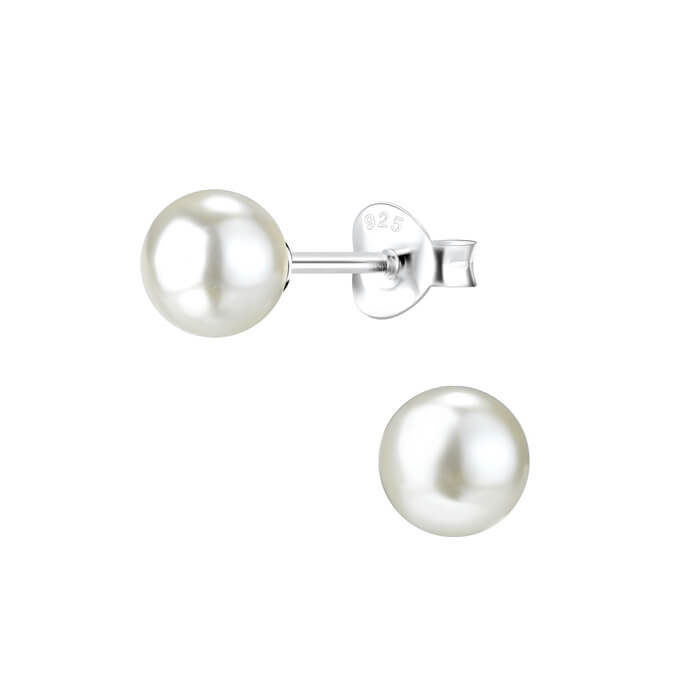 Hopeiset helmikorvakorut valkoinen 6 mm
