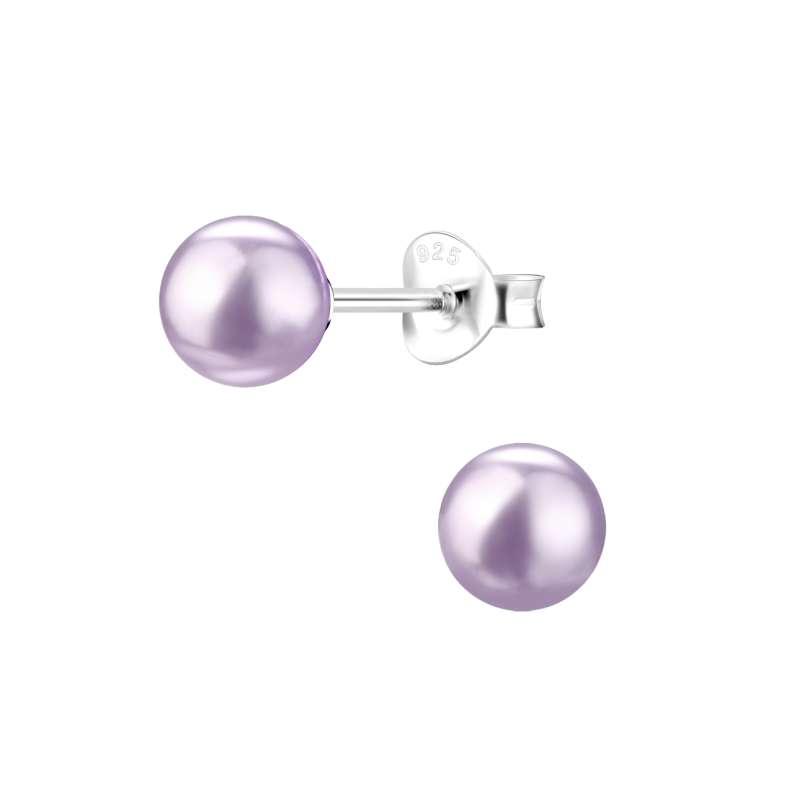 Hopeiset helmikorvakorut violetti 6 mm