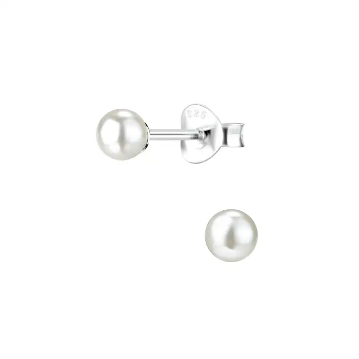 Hopeiset helmikorvakorut valkoinen 4 mm