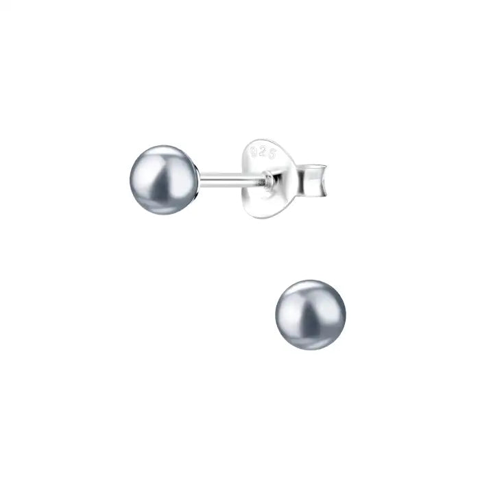 Hopeiset helmikorvakorut tummanharmaa 4 mm