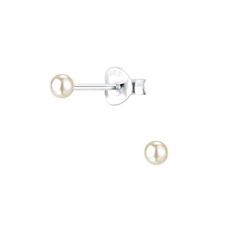 Hopeiset helmikorvakorut kermanvärinen 3 mm helmi