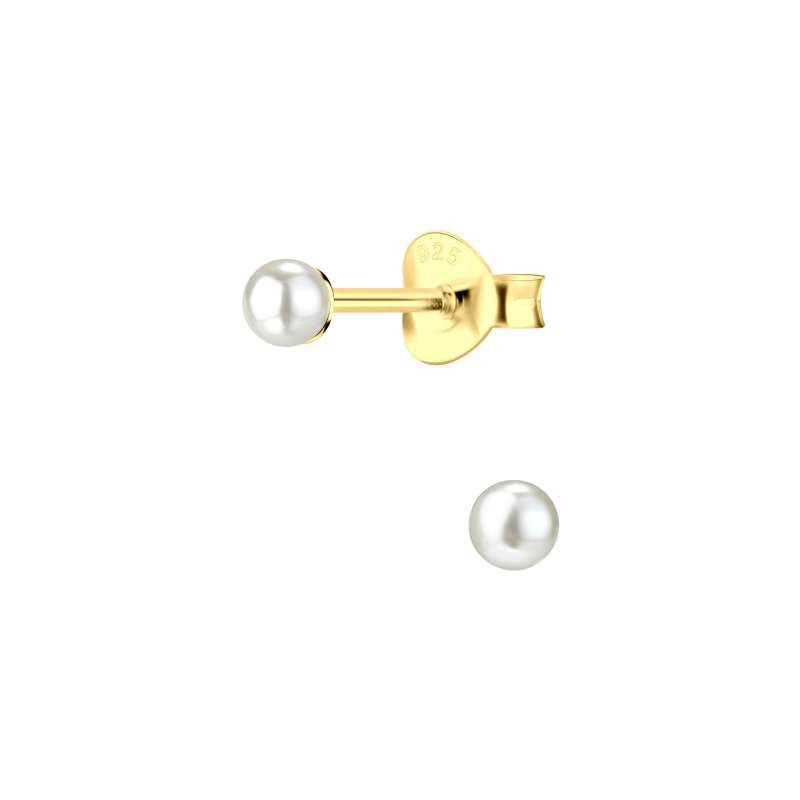 Hopeiset kullatut helmikorvakorut valkoinen 3 mm