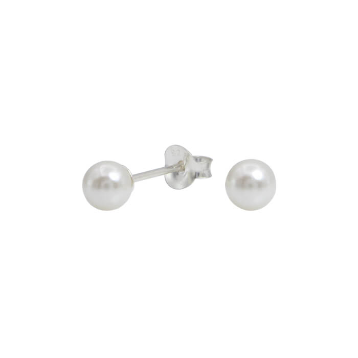 Hopeiset helmikorvakorut valkoinen 5 mm