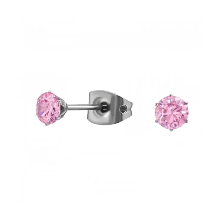 Titaanikorvakorut pinkki zirkonia 4 mm