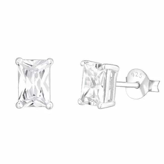 Hopeakorvakorut suorakulmio zirkonia 4 x 6 mm - hopeakorvakorut